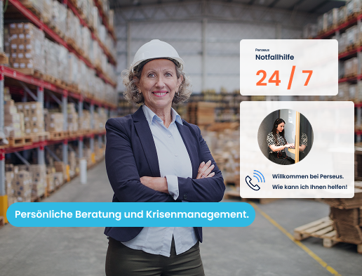 Frau, die im Notfall auf die 24/7 Notfallhilfe von Perseus zählen kann. Persönliche Beratung und krisenmanagement sind im Fokus