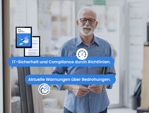 Geschäftsführer gibt seinen Mitarbeitendne Richtlinien vor zum sicheren IT-Sicherheitsalltag
