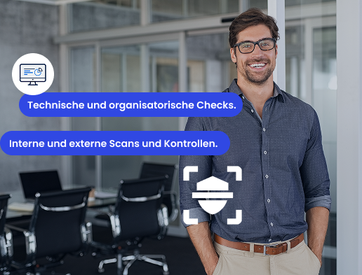 Geschäftsmann eines KMU führt eine Risikobwertung mit technischen und organisatorischen Untersuchungen durch