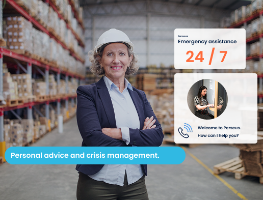Woman who can count on Perseus' 24/7 emergency assistance in case of emergency. Personal advice and crisis management are in focus