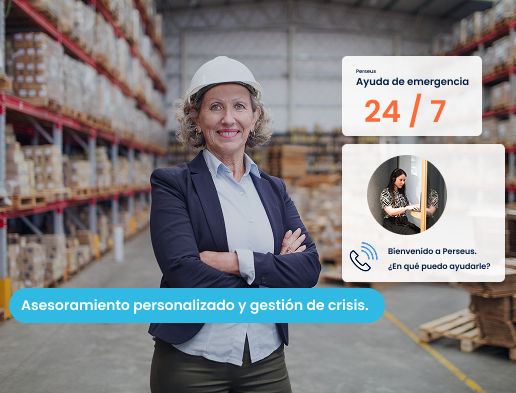 Mujer que puede contar con la ayuda de emergencia 24/7 de Perseo en caso de emergencia. El asesoramiento personal y la gestión de crisis están en el centro