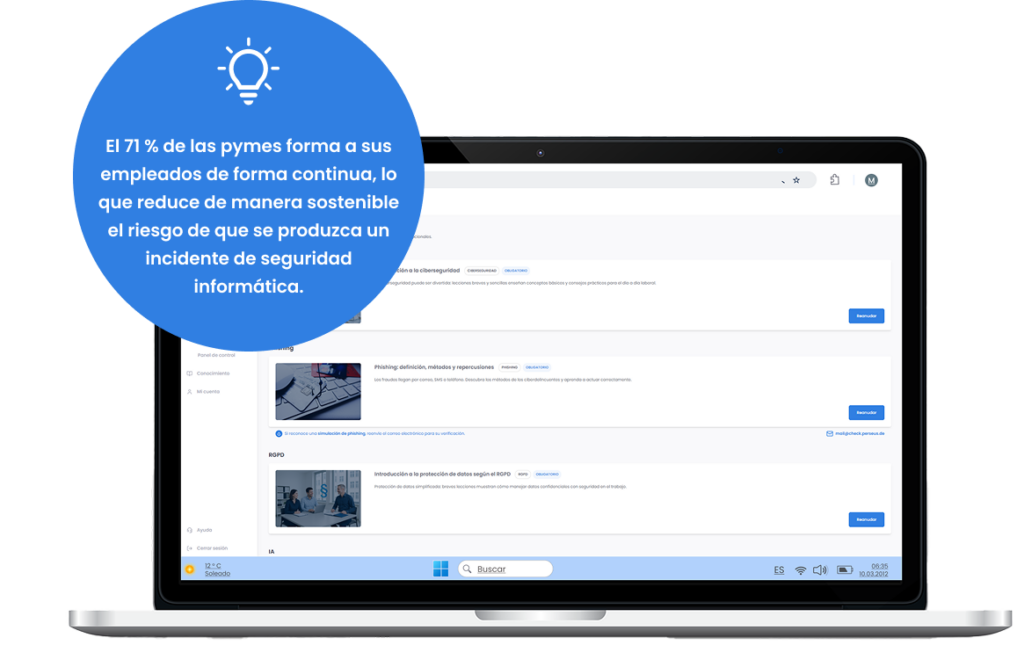 La formación en línea de Perseus sensibiliza a los empleados para que puedan defenderse de las amenazas digitales.